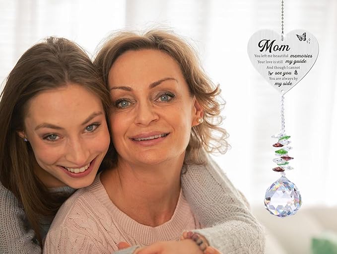Memorial Gifts for Loss of Mom, Sympathy Gifts for Loss of Mom, Mom in Heaven Memorial Crystal Suncatcher for Window Home Decor (Mom)-VerdiqueGarden