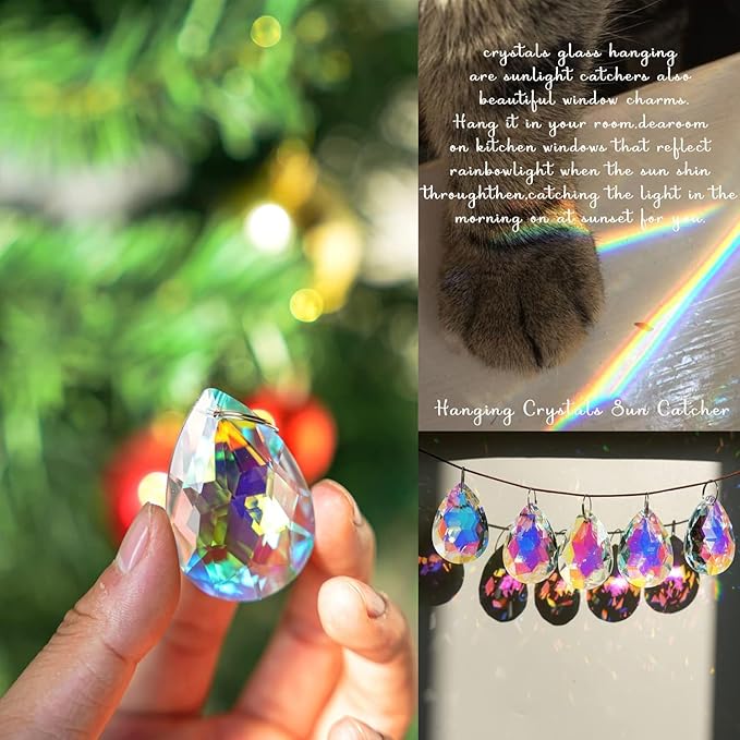 10pcs 50mm Chandelier Crystal Prisms Pendants,Colorful Bauhinia Ornament Chandelier Parts,Suncatcher Hanging Crystals for Lamp Window Christmas Tree Decoration-VerdiqueGarden