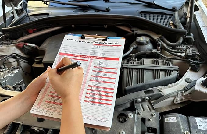 25 Pack 3-Ply Carbonless Annual Vehicle Inspection Report Form with White Interior Inspection Label and Red Exterior Aluminum Inspection Label-VerdiqueGarden