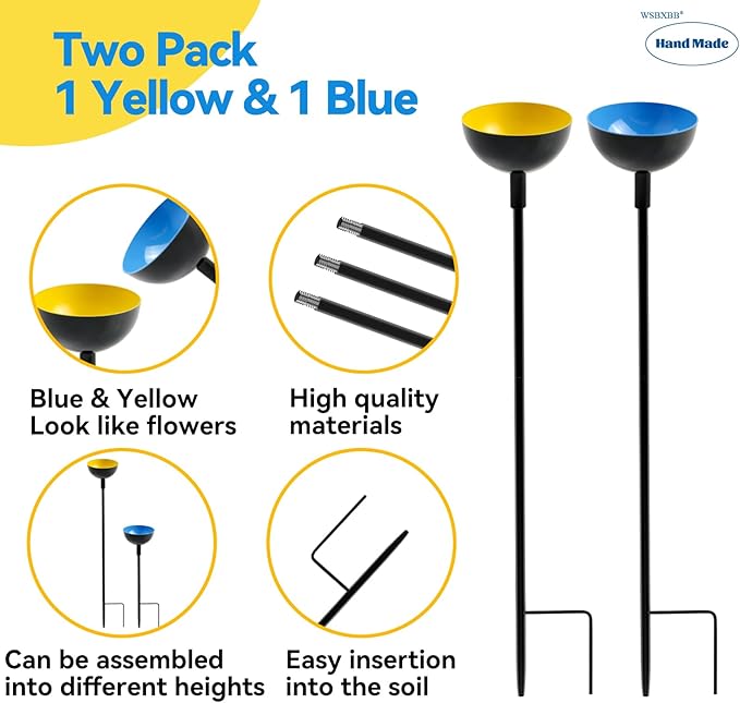 2 Pack Bee Cups For Garden, Bee Waterer And Butterfly Water Stations, Bee Water Catcher Cups For Thirsty Pollinators, Bee Bath, Colorful Metal Garden Sculpture Stakes Decor, Bee Houses For The Garden-VerdiqueGarden