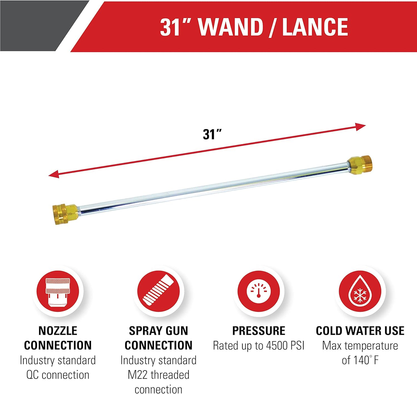 Simpson Cleaning 80479 Universal 31-Inch Pressure Washer Wand for Cold Water Use up to 4500 PSI, Silver-VerdiqueGarden