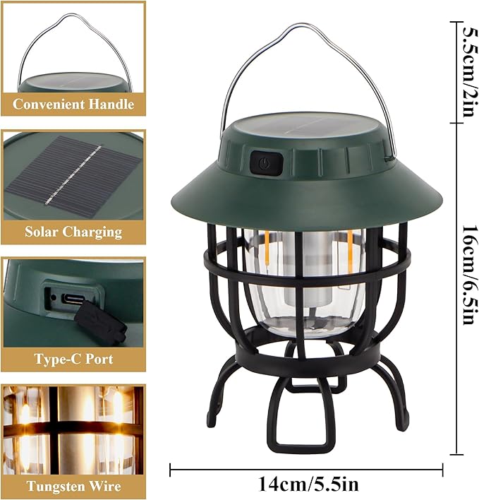 TRIROCKS Set of 2 LED Solar Camping Lantern Dimmable Rechargeable Lantern IPX3 Water-Resistant Portable Emergency Lights Outdoor Camping Lights for Camping Home Power Outage Hurricane Hiking (Green)-VerdiqueGarden