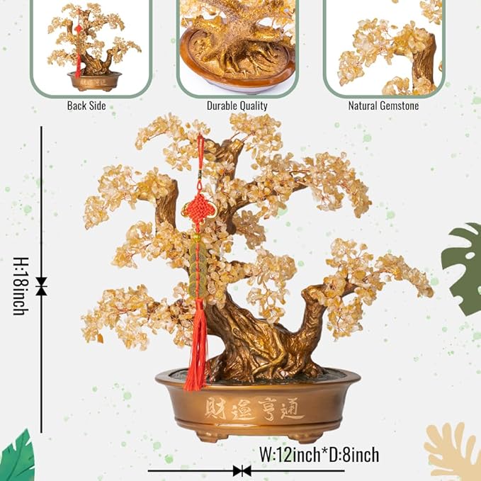 Natural Citrine Gemstone Crystal Bonsai Tree of Life（1,350 Gemstone Count） Large Feng Shui Money Chakra Tree for Luck and Wealth Desk Decoration 20 Inches-VerdiqueGarden