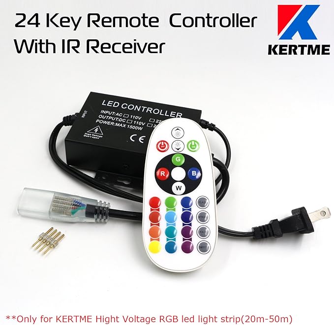 5050-60 Type AC 110-120V RGB LED Strip Lights, Flexible/Waterproof/Dimmable/Multi-Colors/Multi-Modes LED Rope Light + 24 Keys Remote for Home/Garden/Building Decoration (98.4ft/30m, RGB)-VerdiqueGarden