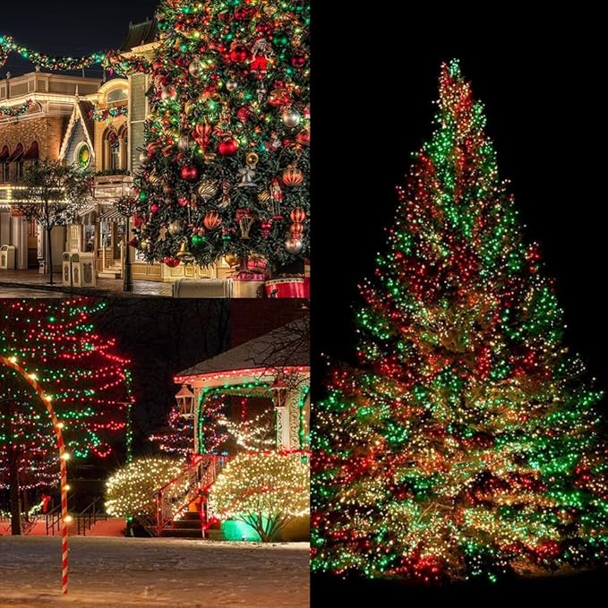 2 Pack 200 LED Solar Christmas Lights Outdoor Waterproof, Solar String Lights for Outside, Solar Outdoor String Light with 8 Lighting Modes for Xmas Tree Wedding Party Yard Decorations (Red and Green)-VerdiqueGarden