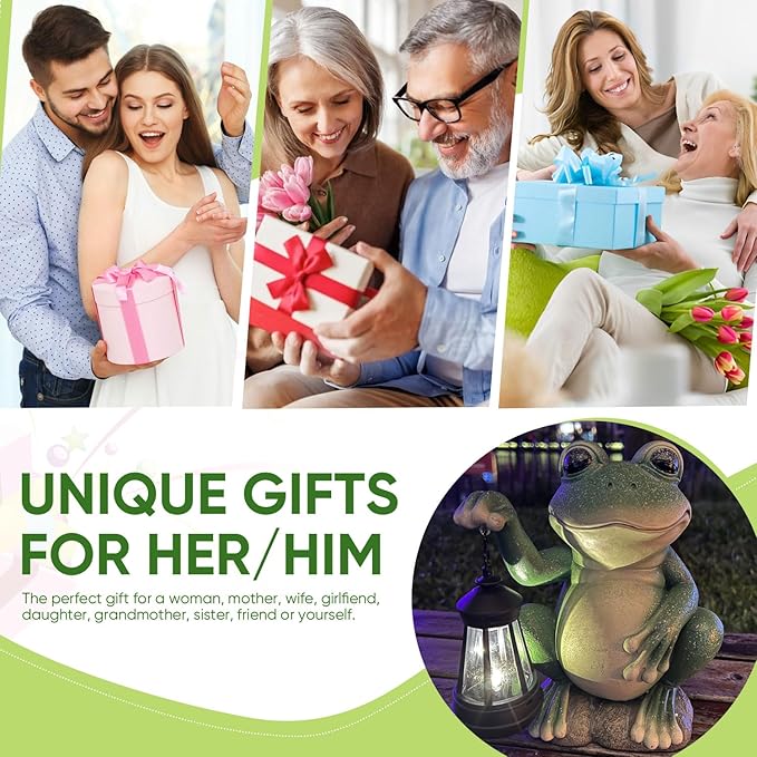 YODY Solar Garden Statues Outdoor Decor- Yard Decorations for Patio, Balcony, Backyard, Lawn Ornaments - Frog Figurines with LED Light- Unique Birthday House Warming Gifts for Women, Mom, Dad-VerdiqueGarden