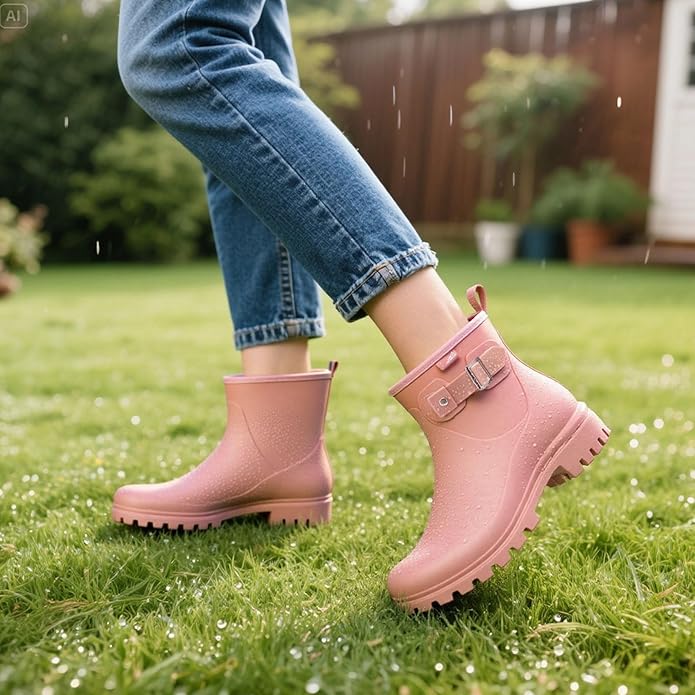 HISEA Women's Ankle Rain Boots Waterproof, Fashion Short Garden Shoes Anti-slip for Women with Comfortable Insole-VerdiqueGarden