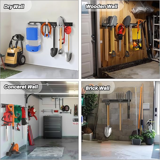 Garage Garden Tool Organizer Wall Mount, Heavy Duty Garage Tool Storage Rack 64 Inches, Max Load 440lb - Shovel, Rake, Folding Chair, Weed Eater Storage-VerdiqueGarden