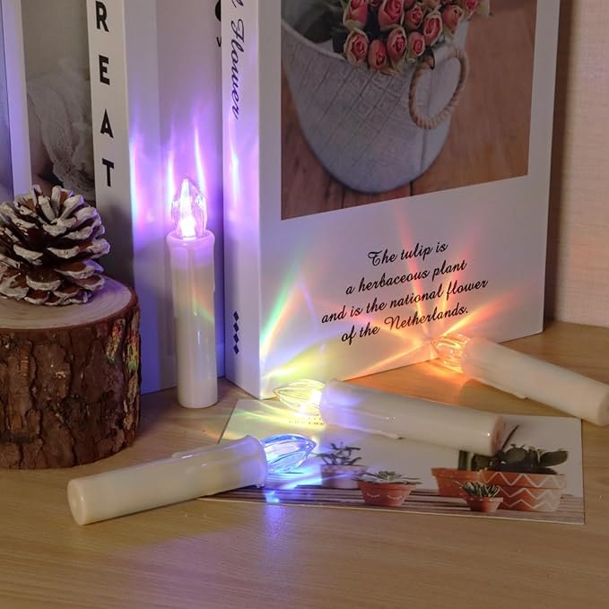 Colorful Christmas Tree Candle Lights Battery Powered Remote Control LED Taper Candles with Clips Electric Fake Candles for Halloween Garden Holiday Wedding Parties Decor (30 PCS,Colorful)-VerdiqueGarden