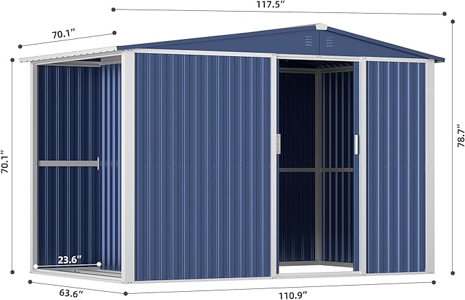 Metal Outdoor Storage Shed 10FT x 6FT with Firewood Storage, Steel Utility Tool Shed Storage House with Sliding Door, Metal Sheds Outdoor Storage for Backyard Garden Patio Lawn, Blue-VerdiqueGarden
