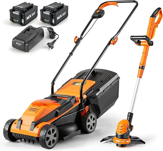 LawnMaster 20VMWGT 24V Max 13-inch Lawn Mower and Grass Trimmer 10-inch Combo with 2x4.0Ah Batteries and Charger-VerdiqueGarden