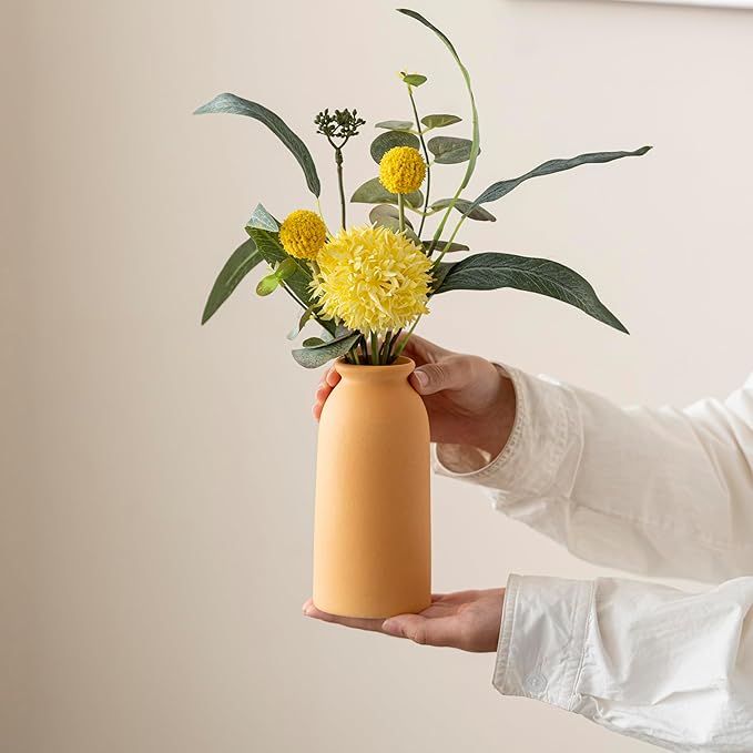 Ceramic Vase Set-3, Small Flower Vases for Decor, Modern Boho Farmhouse Style, Decorative Vases for Pampas Grass & Dried Flowers, Distressed Finish (Brown Mix)-VerdiqueGarden