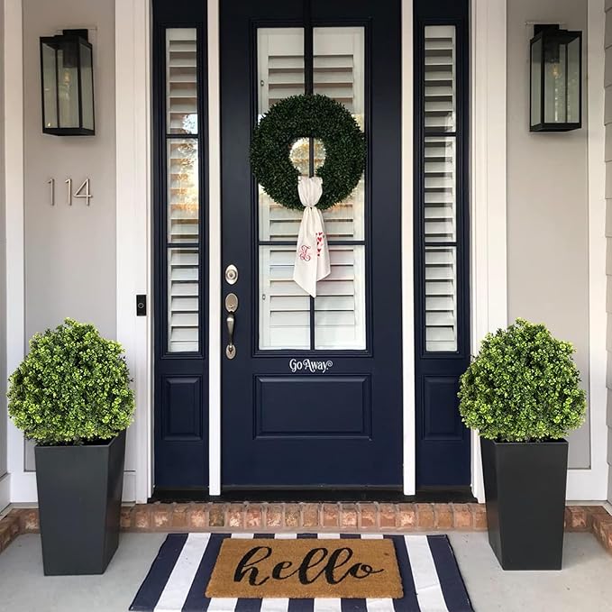 27“ Realistic Artificial Boxwood Topiary Trees Set of 2, Faux Boxwood Plants Outdoor UV-Resistant, No Maintenance Curb Appeal Fake Evergreen Bushes & Shrubs for Front Porch Outside Planter Decor-VerdiqueGarden