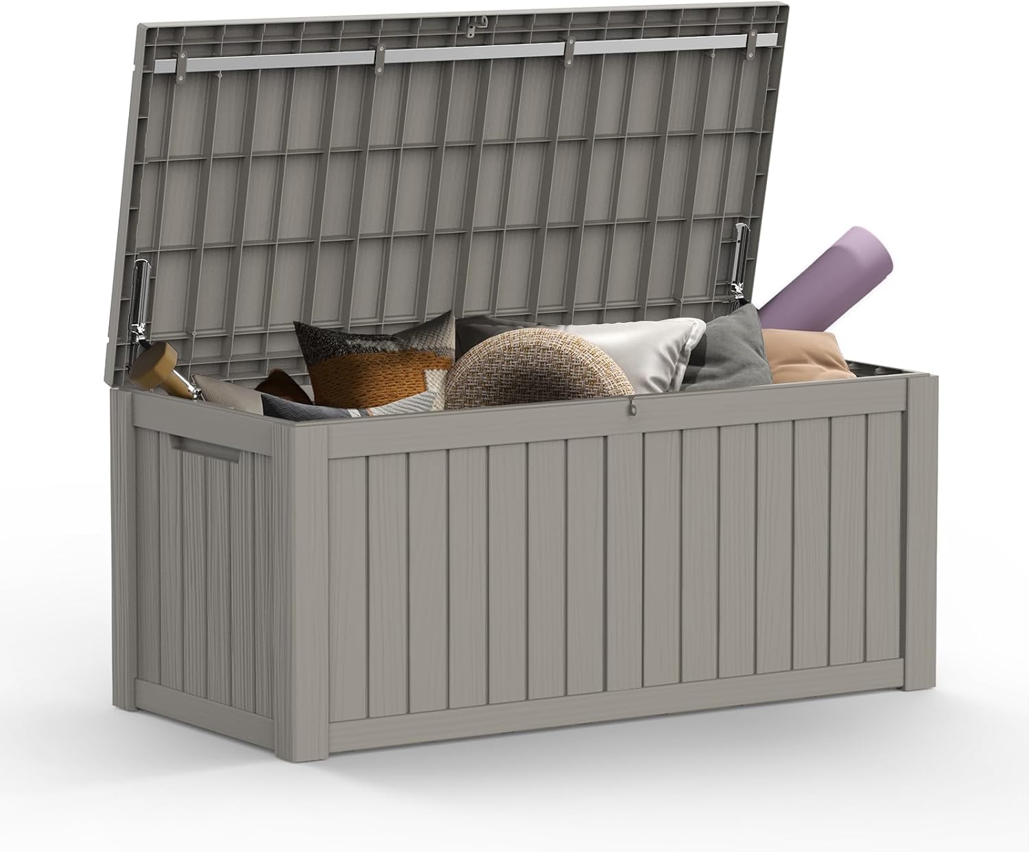 Mars Villa 119 Gallon Outdoor Storage Box, Large Resin Deck Box Waterproof, Storage Bin for Outside Patio Furniture Cushions, Pool Supplies, with Hydraulic Hinge, UV Resistant and Weatherproof, Greige-VerdiqueGarden