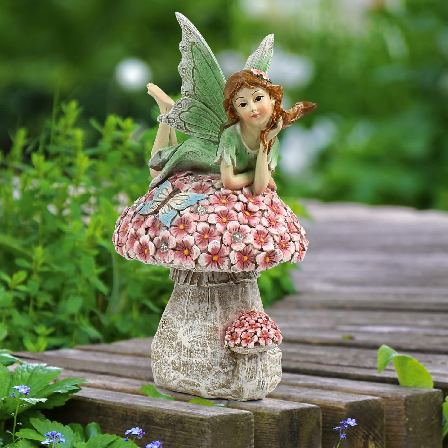 Garden Fairy Decor for Outside, Fairy Garden,Flower Fairy Outdoor Statue,Solar Powered Resin Ornaments,Patio Lawn Yard Porch, Garden Fairy Figurines for Home Garden Gifts,8.66inches Tall-VerdiqueGarden