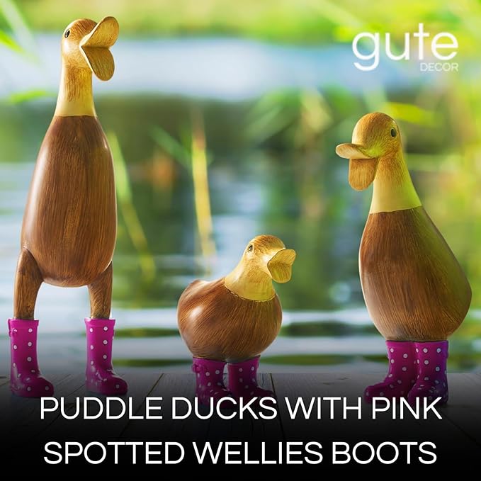 GUTE Duck Yard Decorations Yard Art Garden Puddle Ducks with Pink Spotted Wellies Boots, Valentine's Day Yard Statues, Duck Figurine Statue - Waterproof Indoor & Outdoor Lawn Ornament-VerdiqueGarden