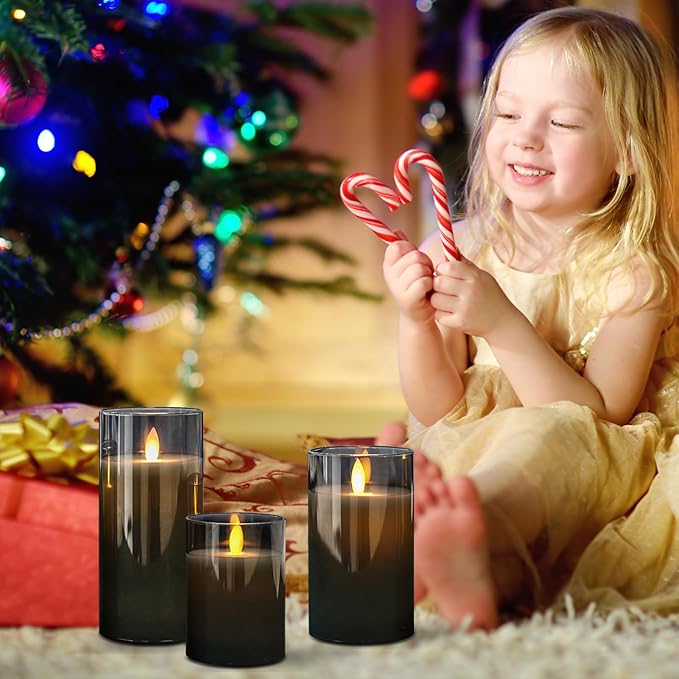 Glass Realistic Flickering Flameless Candles with Remote Timer, LED Pillar Candles Battery Operated with 3D Wick, Real Wax Fake Candles Home Decor for Wedding Festival Party-VerdiqueGarden