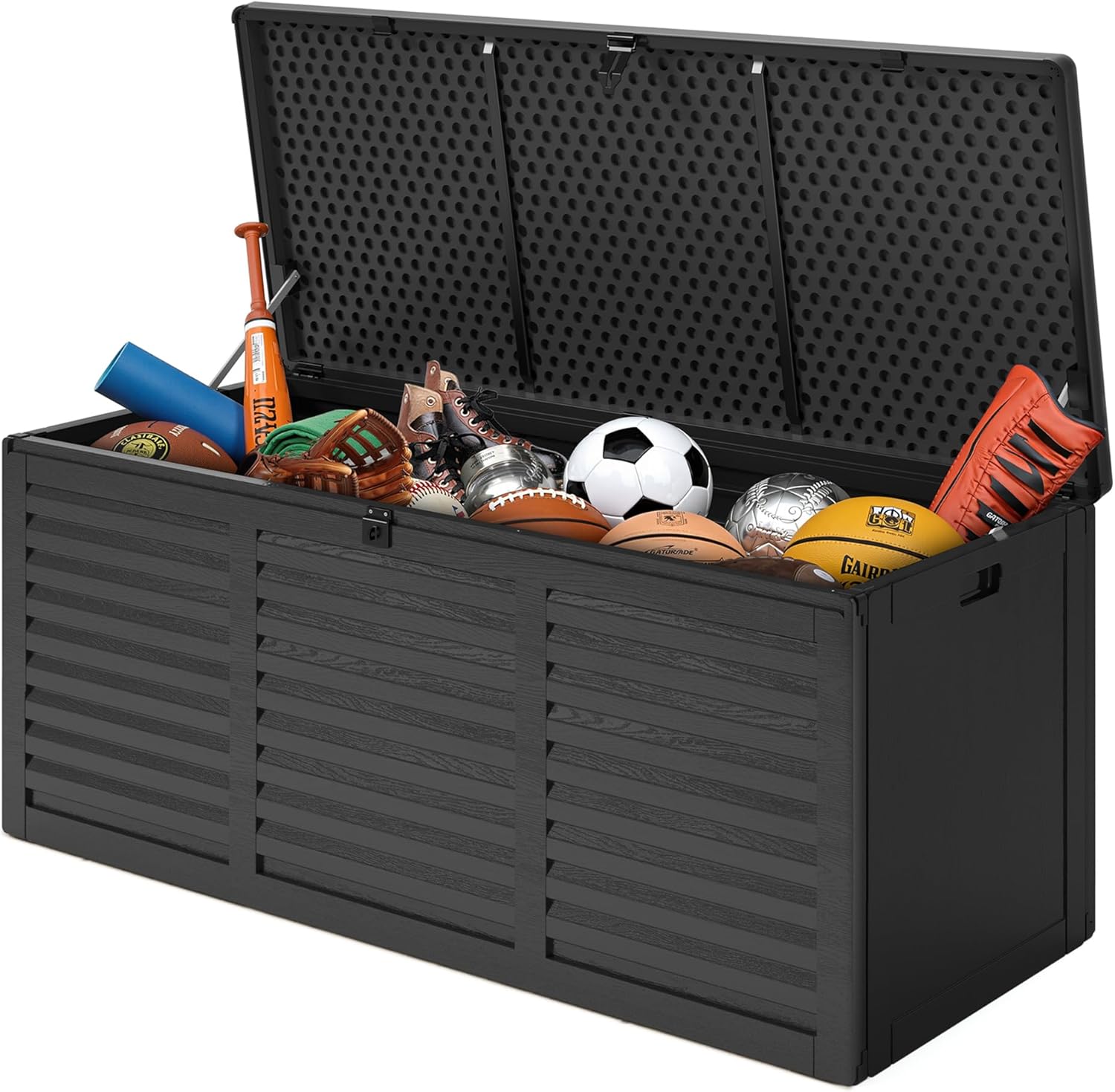 130 Gallon Deck Box Outdoor Waterproof Storage Box Lockable Resin Outdoor Storage Box for Garden Tools Patio Cushions UV-Resistant & Easy Assembled (Black)-VerdiqueGarden