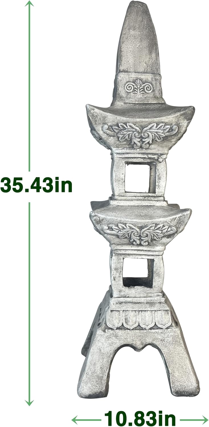 35.5’’High Asian Zen Pagoda Magnesium Oxide Tall Lantern Statue Outdoor Sculpture for Garden Backyard Decor Pagoda Statue Miniature Tower Lantern Landscape Garden Decoration-VerdiqueGarden