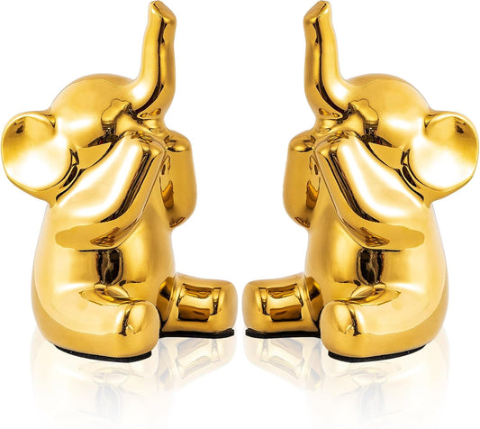 Loving Pair of Small Gold Elephant Statues Gold Home Decor Modern Boho Style Figurine Decorative Ornaments for Living Room, Bedroom, Office Desktop, Cabinets, Shelf-VerdiqueGarden