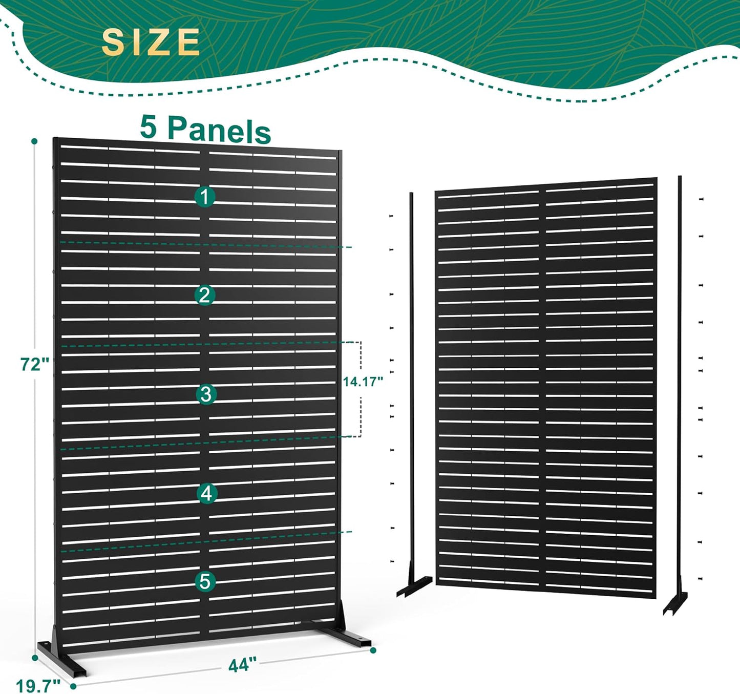 72" H×44" W Metal Privacy Screen Outdoor Privacy Screen Freestanding, Outdoor Privacy Screens and Panels for Patio Lawn Deck, Outdoor Privacy Panels Decorative Privacy Fence(Consists of 5 Panels)-VerdiqueGarden