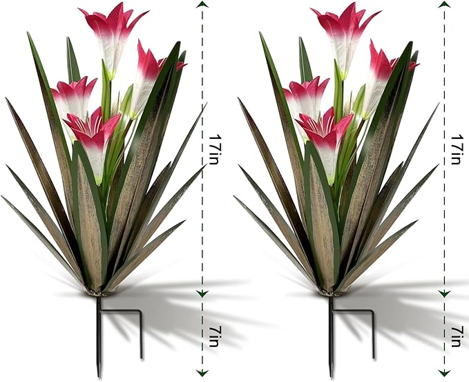 Homight Metal Agave Plant Outdoor Decoration Outdoor Garden Decoration Lily Mexican Yard Art Plant Garden Agave Lily Decorative Garden Gift… (2 Big Red Lilies)-VerdiqueGarden