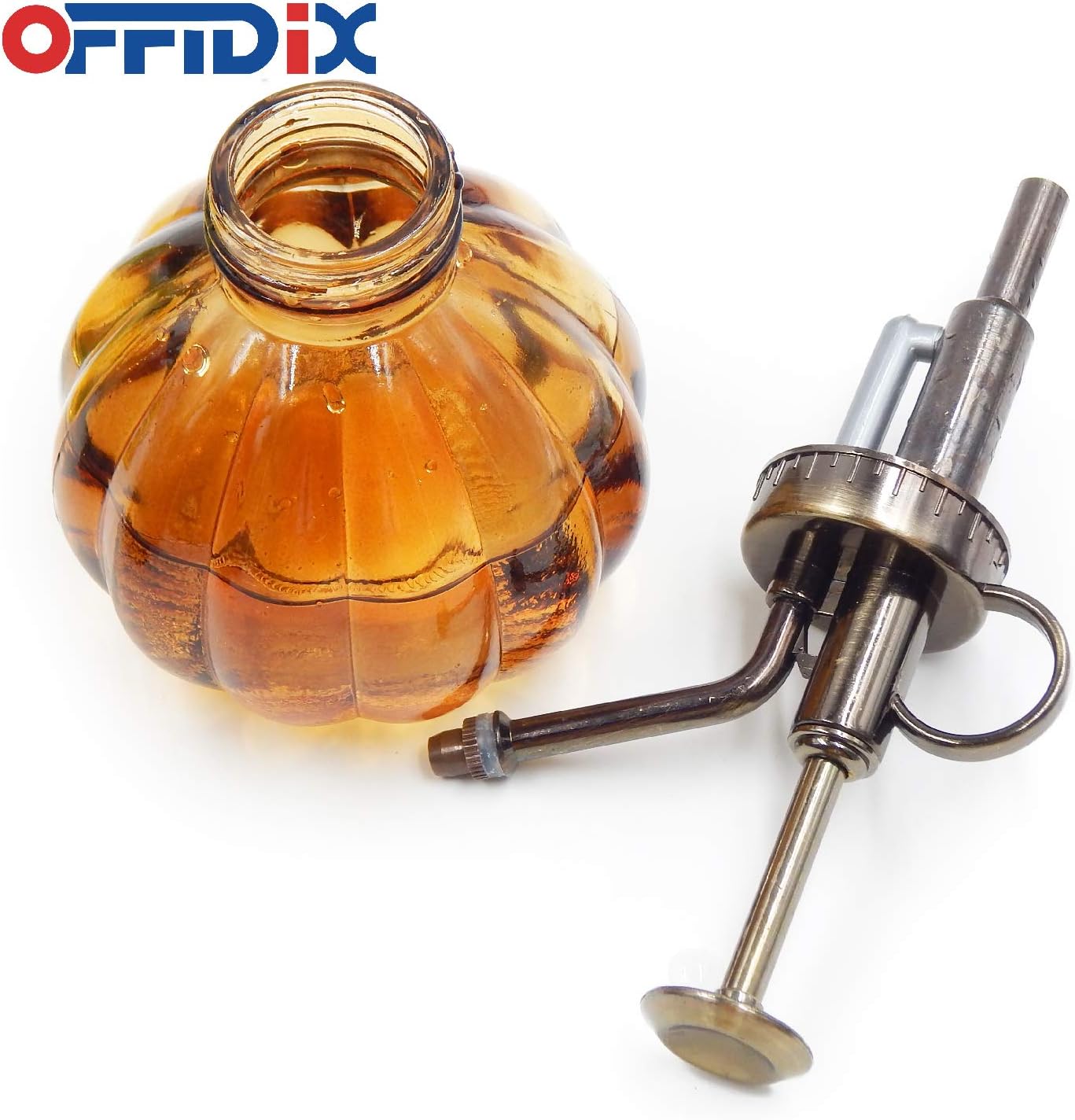 OFFIDIX Glass Watering Spray Bottle,Plant Mister Flower Water Spray Bottle Can Pot 6.3" Tall Vintage Pumpkin Style Spritzer Bronze Plastic Top Pump One Hand Glass Watering Can Indoor(Brown)-VerdiqueGarden