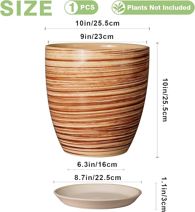 10 Inch Plant Pot Ceramic Pots for Plants with Drainage Hole and Saucer Round Flower Pot for Home Patio Garden Office Yellow-VerdiqueGarden