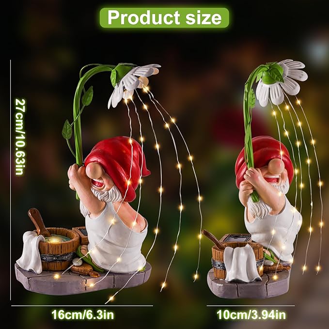 WINTS Garden Gnomes Outdoor Statue with Solar Lights,Bathing Large Funny Gnome Solar Garden Decorations for Lawn, Balcony, Yard,Patio Gnome Gifts for Mom-VerdiqueGarden