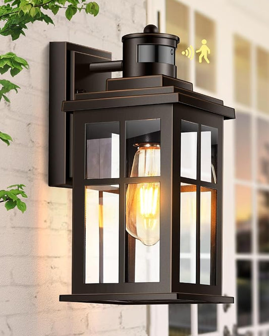 Distance-Adjustable Motion Sensor Outdoor Lights, Oil Rubbed Bronze Wall Mounting Porch Light, Waterproof Dusk to Dawn Exterior Lighting Fixtures Sconce, Anti-Rust Outdoor Lanterns for Porch-VerdiqueGarden