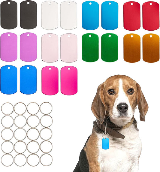 [Press TX Art] 40 Pcs Round(Circle), Bone, Rectangle, Heart Anodized Aluminum Stamping Blanks Tags 10 Mixed Colors Metal Engraving ID Name Tags with Rings (Rectangle in 10 Colors)-VerdiqueGarden