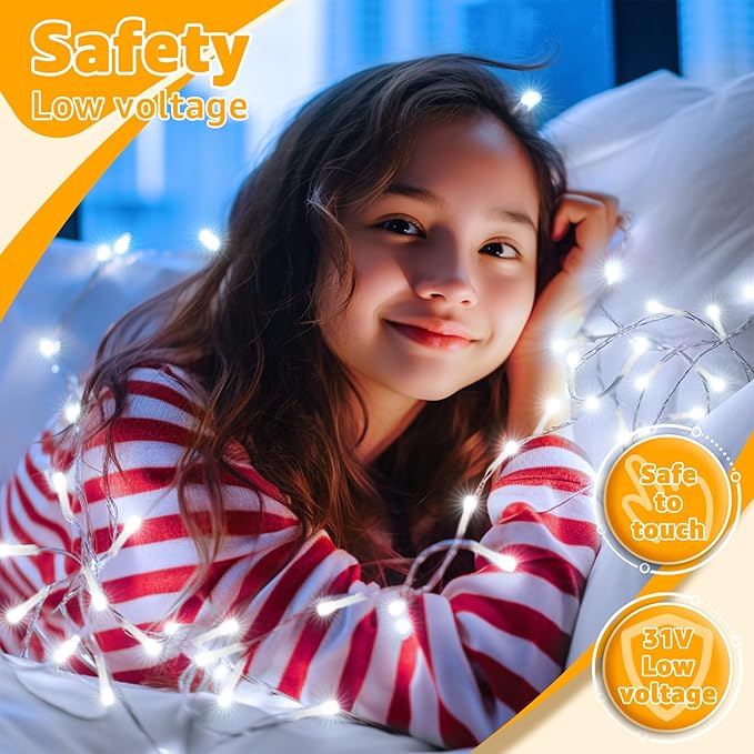 Ollny 120LED 40FT String Lights, Waterproof Connectable Fairy Lights with Timer 8 Modes, Cool White Plug in Christmas Light for Indoor Outdoor Patio Party Bedroom Classroom Decor-VerdiqueGarden