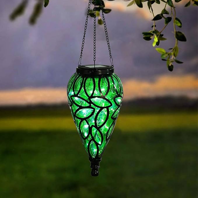 Solar Hanging Lantern Outdoor Lights, Tear-Shaped 15 LEDs Cool White Hanging Lights with S Hooks Decor in Garden, Yard, Pathway, Front Door and Landscape-VerdiqueGarden