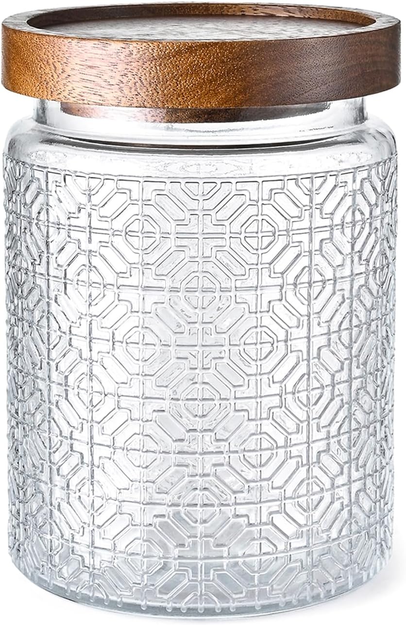 24oz Vintage Glass Canister With Lid Small Glass Jars Wide Mouth Mason Jars Airtight Coffee Canisters Kitchen Storage Containers For Sugar Tea Spice Flour Candy Cookie Cereal Cute Decorative-VerdiqueGarden