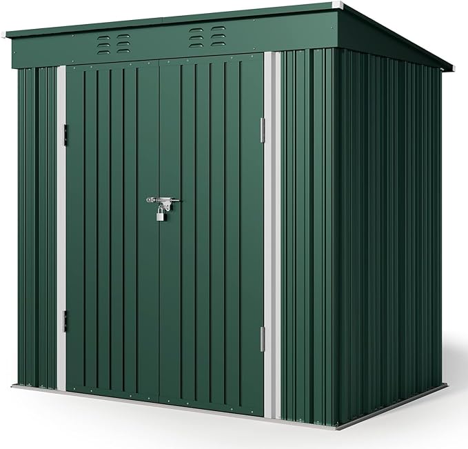 Gizoon 6' x 4' Outdoor Storage Shed with Double Lockable Doors, Anti-Corrosion Metal Garden Shed, Waterproof Shed Outdoor Storage Clearance for Backyard Patio Lawn-Green-VerdiqueGarden