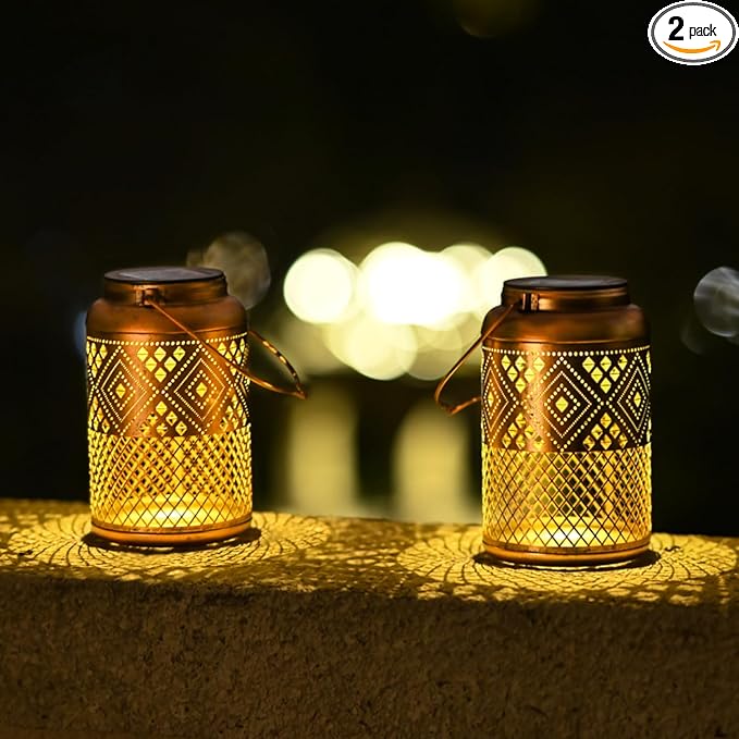 2 Pack Solar Lanterns Outdoor Waterproof - Birthday Gifts for Women, Men, Mom, Solar Lights Outdoor Hanging Garden Decor for Outside, Patio, Outdoor, Yard, Lawn, Balcony Modern-VerdiqueGarden