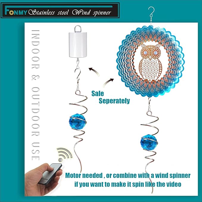 Fonmy Gazing Ball Spiral Tail -Decorative Wind Spinner Sun Catcher Rainbow Maker 11 inch Tail and 2 inch Peacock Blue Crystal Orb. Indoor Outdoor Garden Decoration -13 inch Height-VerdiqueGarden