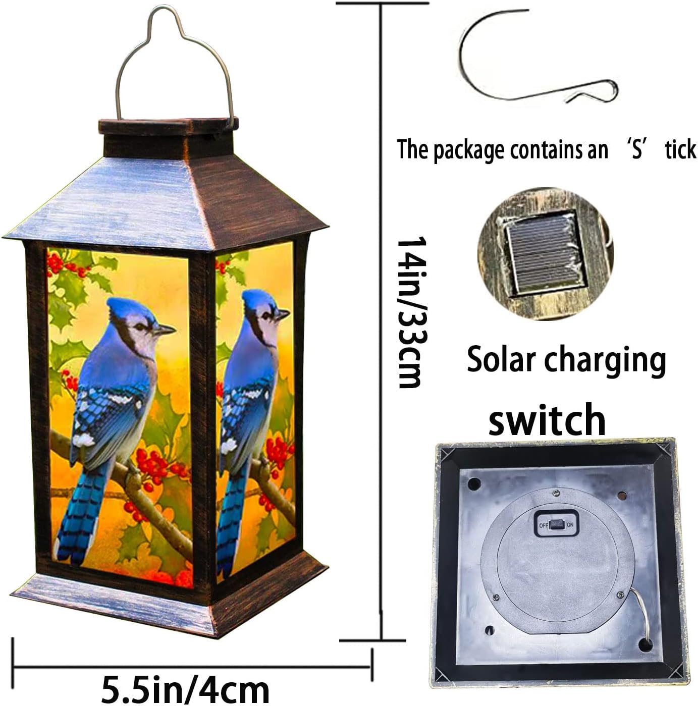 Solar Lanterns Outdoor Hanging Blue Jay Solar Lights Decorative for Garden Patio Porch and Tabletop PVC Waterproof LED Lantern (1pack)…-VerdiqueGarden
