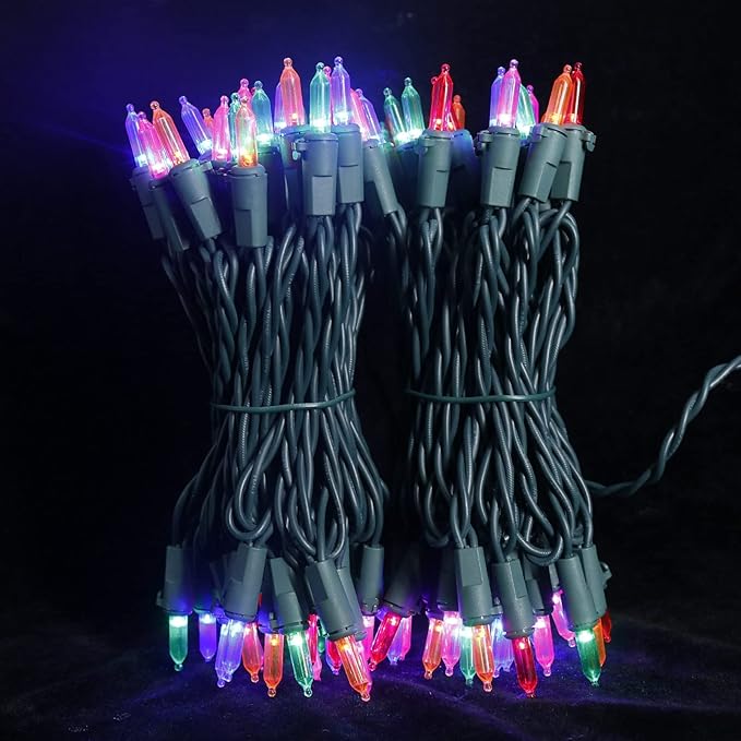 Multicolor Christmas LED Lights - 100 Count Multi-Colored Holiday String Lights for Tree, Party, Wedding, Indoor and Outdoor Use, 33 Feet Green Wire, UL Certified, Connectable-VerdiqueGarden