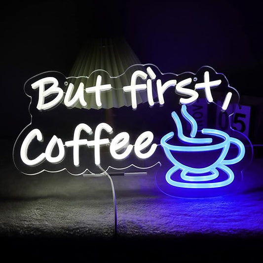 But First Coffee Neon Sign for Coffee Bar Pub Decor,Wall Art Decoration For Restaurant Living room,Led Light of Cafe,USB Power Supply With Metal Chain.-VerdiqueGarden