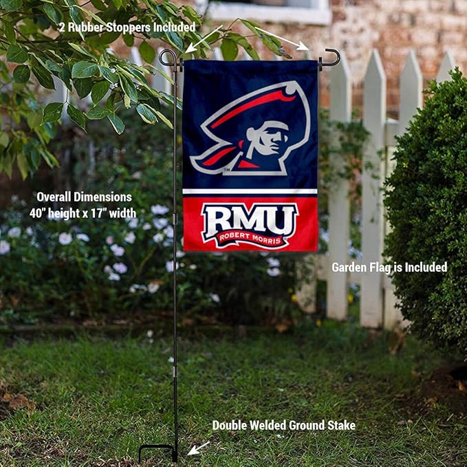 College Flags & Banners Co. Robert Morris Colonials Garden Flag with Stand Holder-VerdiqueGarden