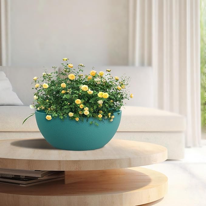 10 inch Hanging Planters for Outdoor Indoor Plants with Drainage Holes and Chain, 2 Pack Round Hanging Flower Pots for Garden Home Porch Decor, Blue Green-VerdiqueGarden