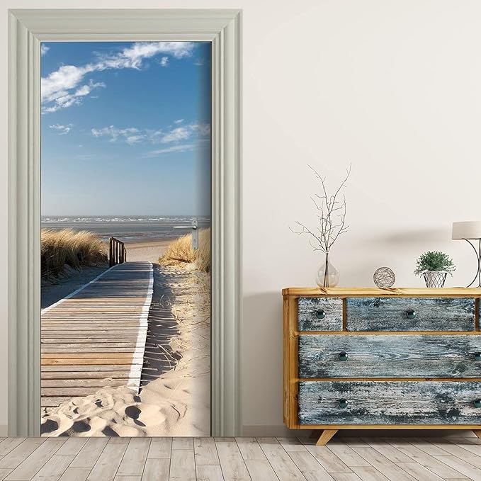 Door Wallpaper Self-Adhesive Door Poster 3D Door Picture - Bridge to The Sea - Door Film Photo Wallpaper Premium PVC Waterproof Door Sticker Wall Sticker for Bedroom Living Room Door Decoration-VerdiqueGarden