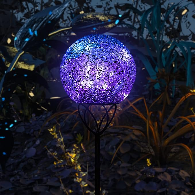 VCUTEKA Solar Lights Outdoor Garden Decor Mosaic Solar Garden Lights Waterproof Glass Ball LED Pathway Stake Light for Landscape Lawn Patio Yard Decoration Purple 6 inch-VerdiqueGarden