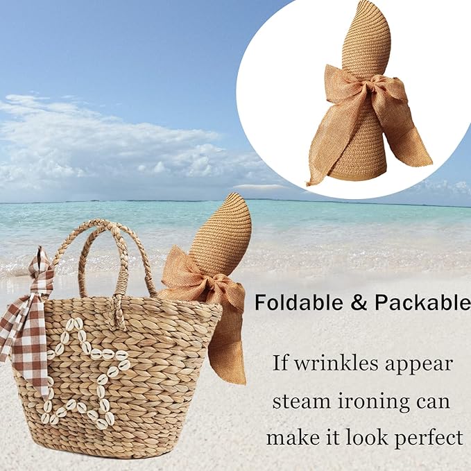 Floppy Big Beach Straw Hats for Women Foldable Summer Wide Brim Packable Sun Hat Womens Travel Straw Fedora Hat-VerdiqueGarden
