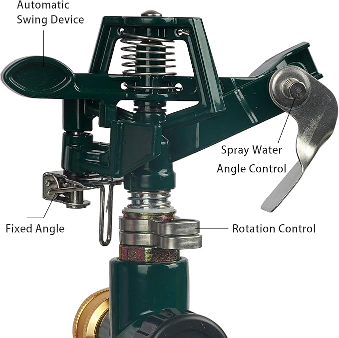 Hourleey 2 Pack Impact Sprinklers for Yard, Adjustable Pulsating Water Sprinkler Head on Step Spike, Zinc Alloy Lawn Sprinkler for 360 Degree Large Area Patio Garden Irrigation-VerdiqueGarden