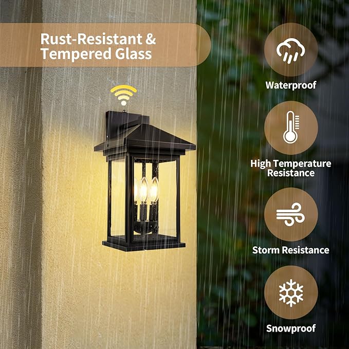 Extra-Large Outdoor Wall Sconce, Wall Lantern, Wall Light with Tempered Clear Seeded Glass, Matte Black Finish for Outdoor-VerdiqueGarden