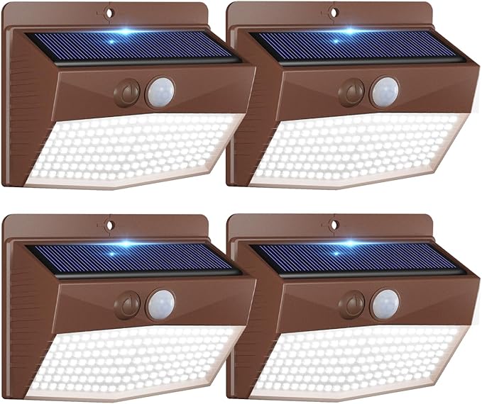 [4 Packs] Solar Outdoor Lights Motion Sensor Solar Security Lights Waterproof with 3 Lighting Modes Solar Powered Wall Lights Outside for Garden Fence Yard,Brown-VerdiqueGarden