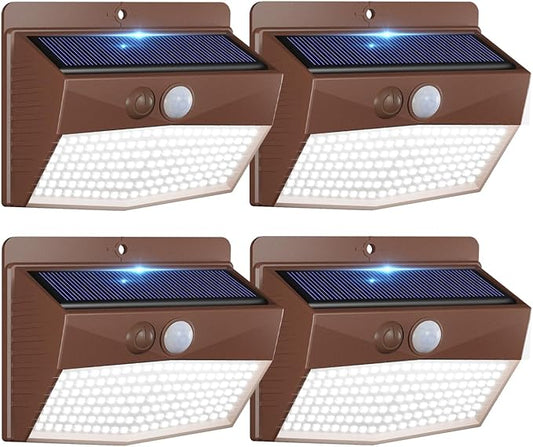 [4 Packs] Solar Outdoor Lights Motion Sensor Solar Security Lights Waterproof with 3 Lighting Modes Solar Powered Wall Lights Outside for Garden Fence Yard,Brown-VerdiqueGarden