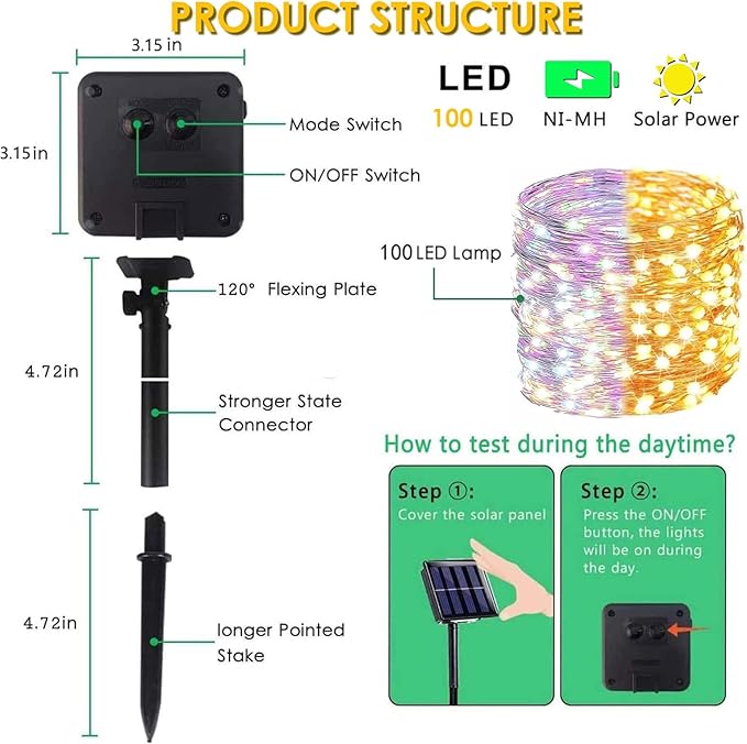 (Warm White ⇋ Multicolor) Solar Christmas String Lights Outdoor, 2-Pack 80FT 200 LED Waterproof Copper Wire, Solar Twinkle Lights with 8 Modes Solar Fairy Light for Tree Garden Wedding Christmas Decor-VerdiqueGarden